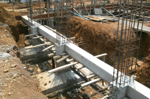 Individual Footings Connected By A Plinth Beam. Note That The Footings Have Been Cast On Top Of Beds Of Plain Cement Concrete (pcc), Which Has Been Done To Create A Level, Firm Base For The Footing.