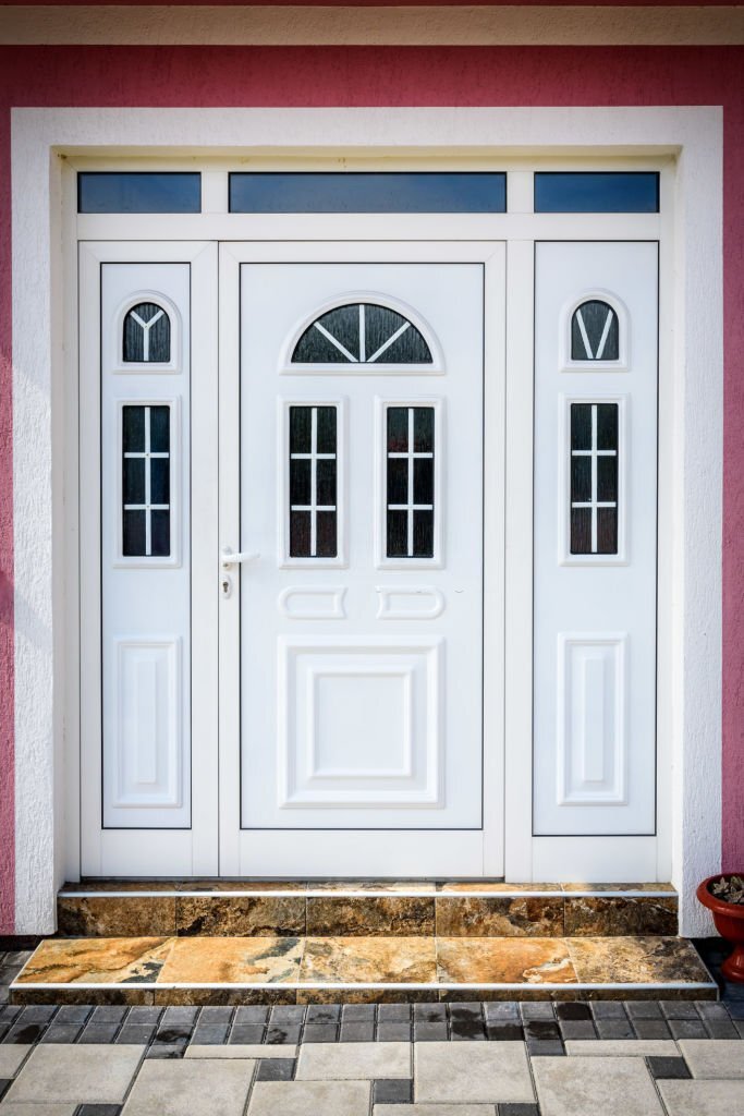 PVC Door - PVC or UPVC plastic white front door with glass 